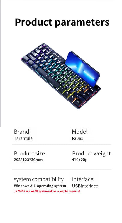 AULA F3061 Mechanical Touch Feel Keyboard 61 Keys Wired Mini Keyboard RGB Backlight Keyboard Desktop  Laptop Game Keyboard