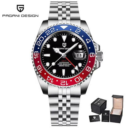 PAGANI DESIGN Men Watch GMT40mm Mechanical Watch Top Brand Sapphire Glass Stainless Steel Waterproof Clock RelogioMasculino gift
