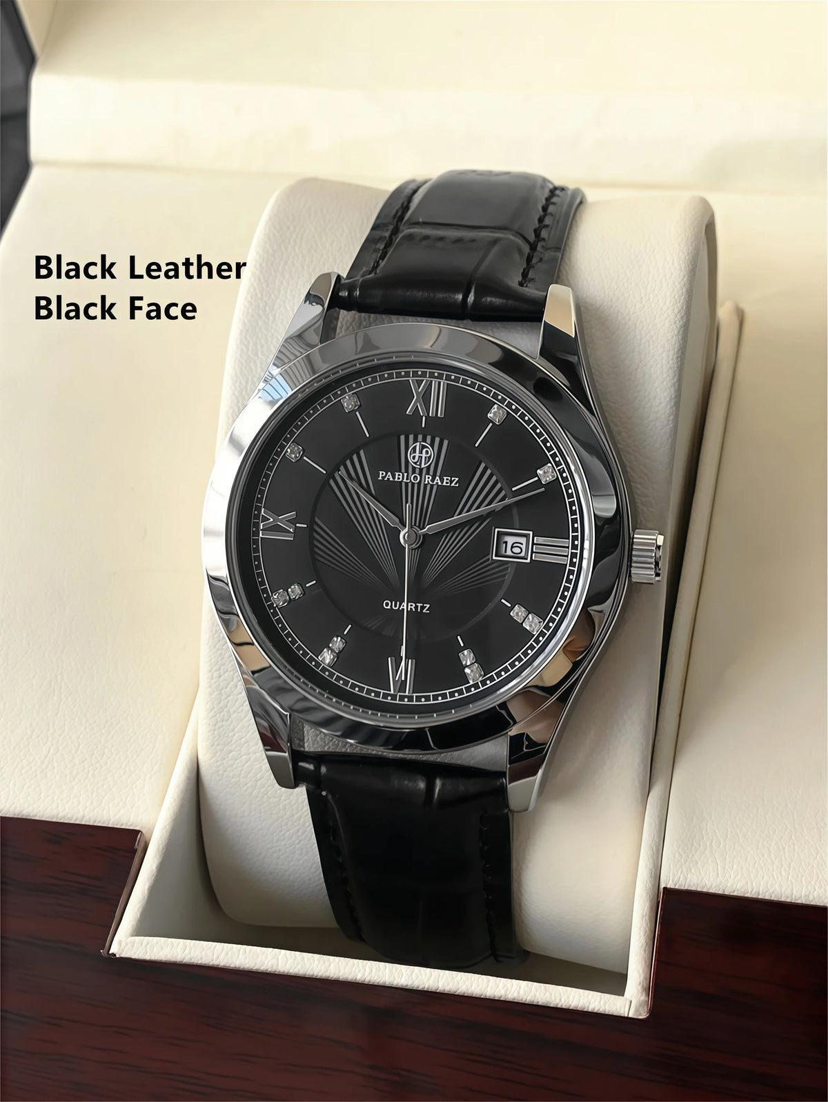 PABLO RAEZ Real Photos Top Brand Luxury Man Wristwatch Waterproof Diamond Date Leather Watch Quartz Fashion