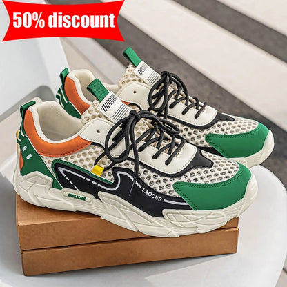 Mens Sports Shoes Summer Mesh Casual Fashion Lace Up Walking Shoes 2026 New Youth Daily Commuting Comfortable Versatile Sneakers