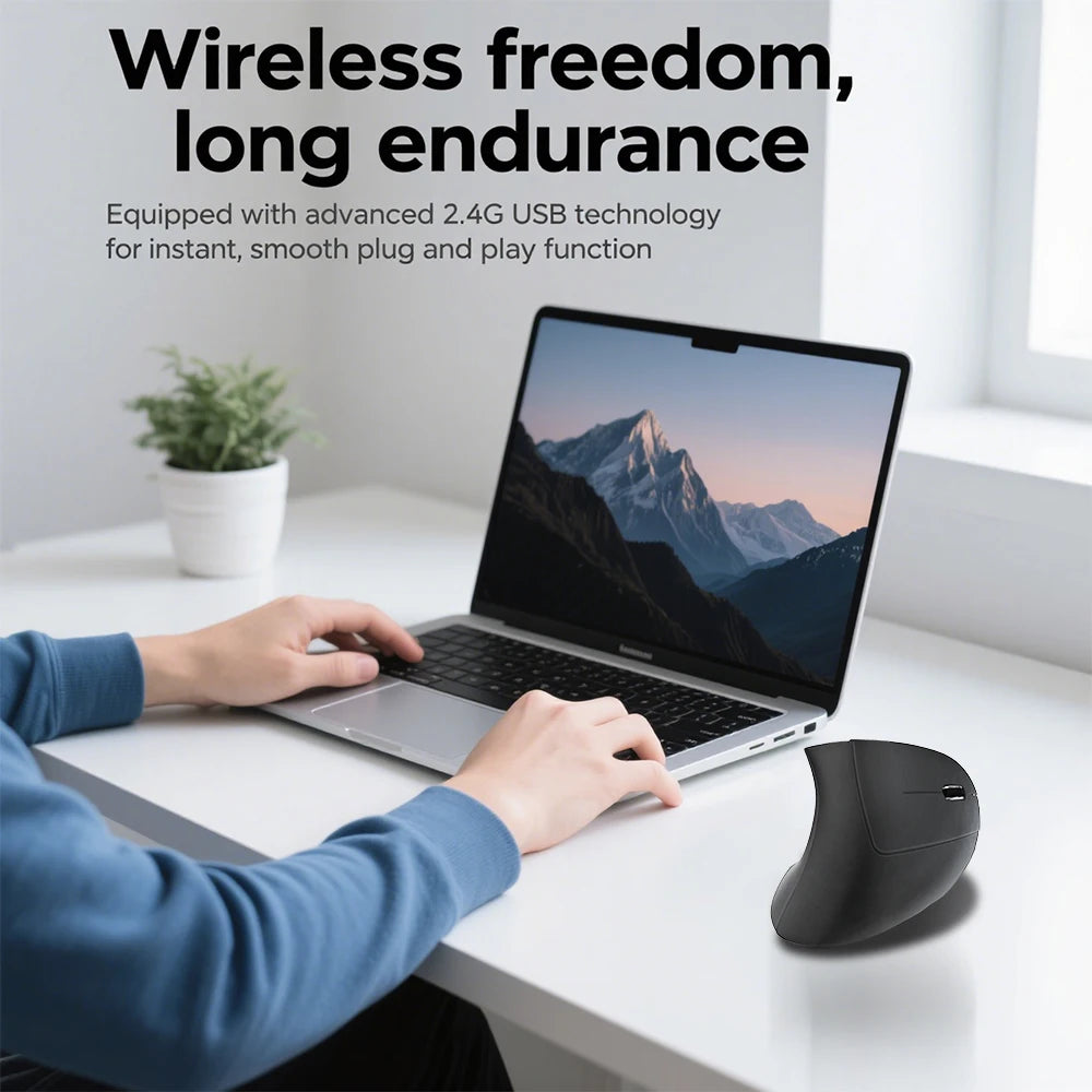 2.4G Bluetooth Wireless Vertical Mouse Rechargeable Ergonomic 1600DPI Adjustable Gaming Mouse 6Buttons for Laptop PC Computer
