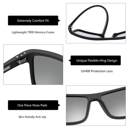 ZENOTTIC Polarized Sunglasses for Men Shades Lightweight TR90 Frame UV400 Protection Square Outdoor Trave Driving Sun Glasses