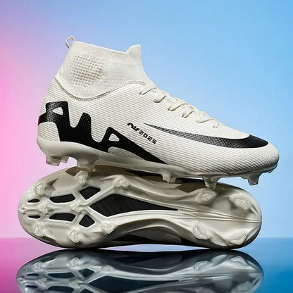 Men High Top Soccer Cleats Anti Slip Wear Resistant Firm Ground Breathable Comfortable Outdoor Grass Field Training Athletic