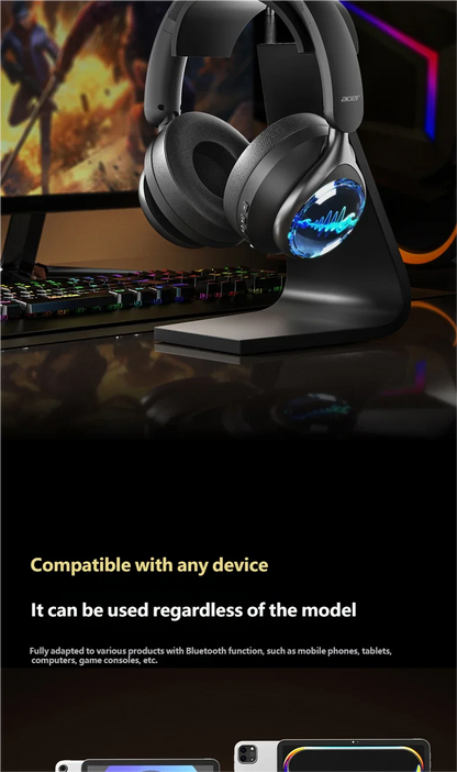 Acer OHR712 Wireless Bluetooth 6.0 Headphones Foldable Over-Ear Headsets with 360° Spatial Sound Effect for Travel Home Office
