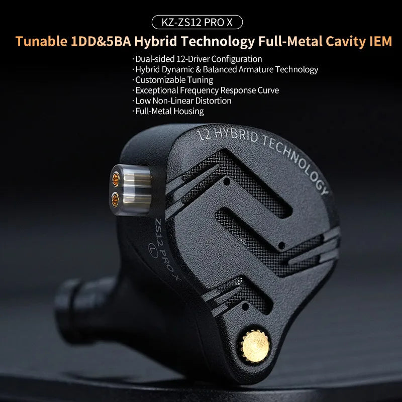 KZ ZS12 PRO X hybridní dynamická technologie a technologie Balanced Armature, IEM sluchátka do uší, vylepšený HiFi basový in-ear headset s ladicím kabelem