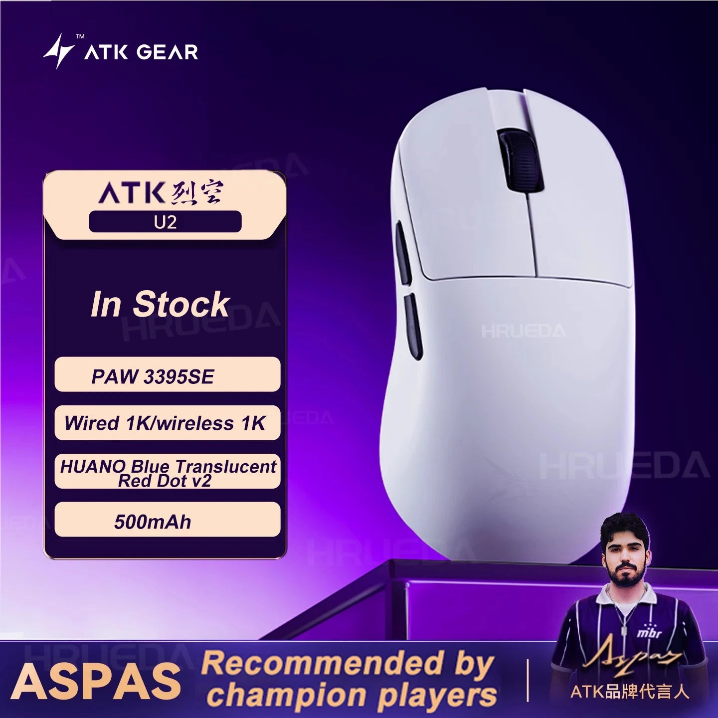 NEW ATK U2 V2 Mini Ultimate Wireless Gaming Mouse Tri-model Lightweight PAW3950Ultra 8KHz 500mAh Custom Ergonomic E-sports Mouse