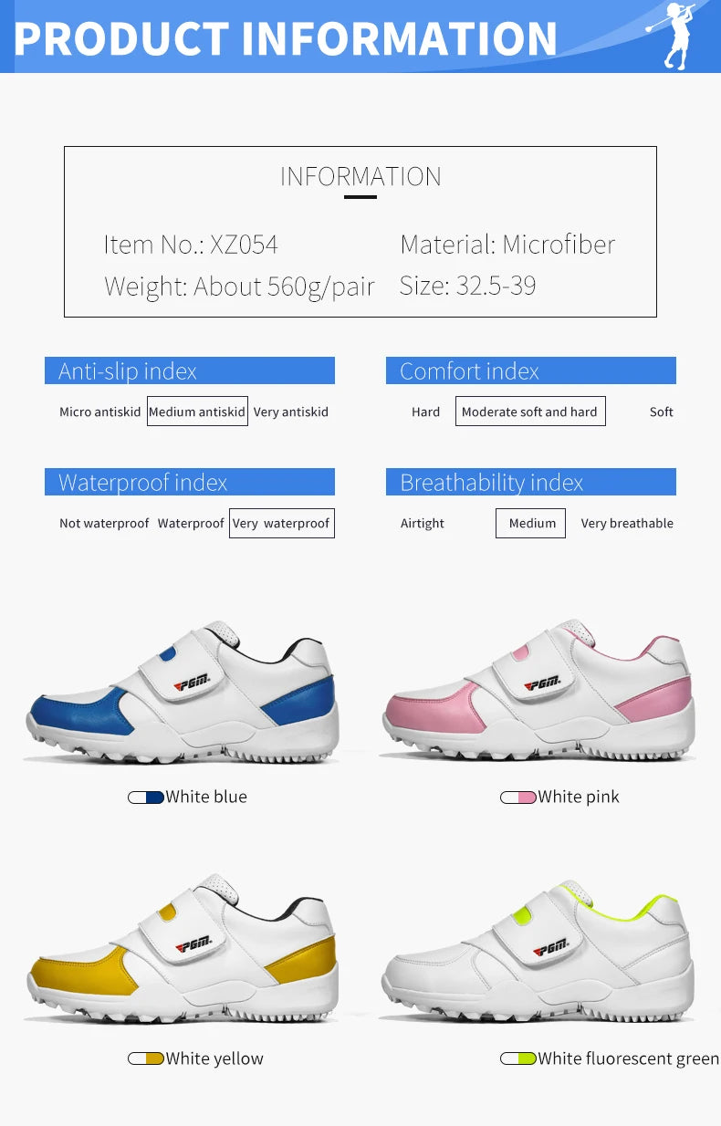 PGM Children Girls Boys Golf Shoes Anti-Skid Leather Outdoor Kids Sneakers Sports Shoes XZ054