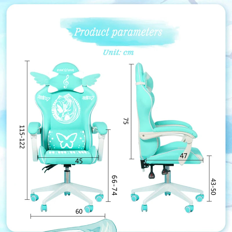 Pink Cartoon Electric Sound Girl Office Chair 360 ° Lift Rotating Home Computer Game Student Learning to Upgrade Latex Cushion