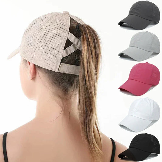 Summer Baseball Cap, Golf Suit, Sports and Leisure Cross Ponytail Cap, Mesh Quick Drying Duckbill Cap