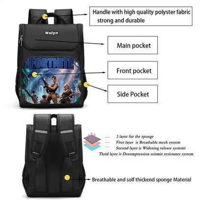 School Backpack With Multi Compartment ,Large Cartoon Fortnite School Bags For Boys & Girls,Durable Child Backpack For Aged 5-10
