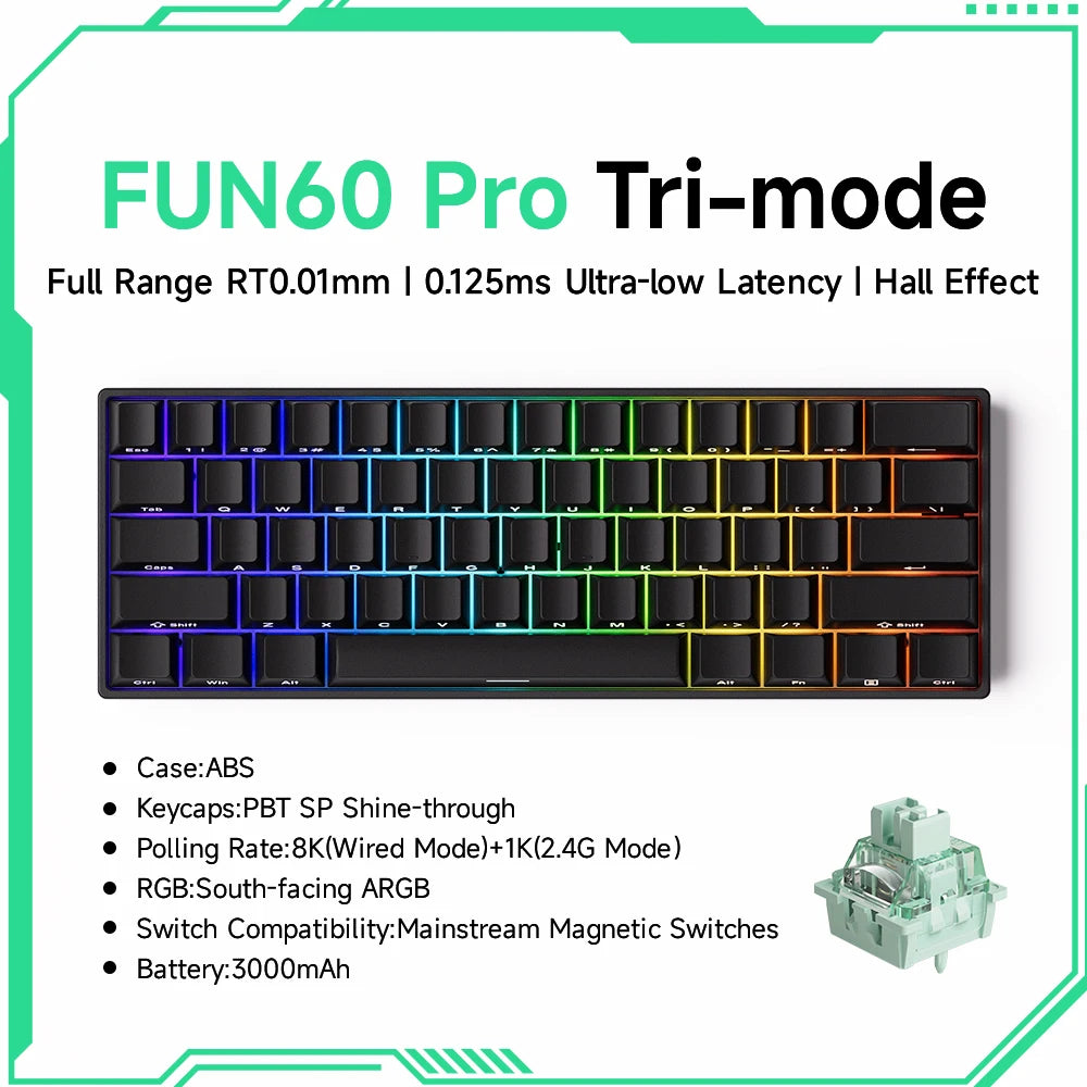 MONSGEEK FUN60 PRO&MAX HE Machanical Keyboard Magnetic Switch 60% Wireless Gaming Keyboard Rapid Trigger 8K ARGB Custom Keyboard