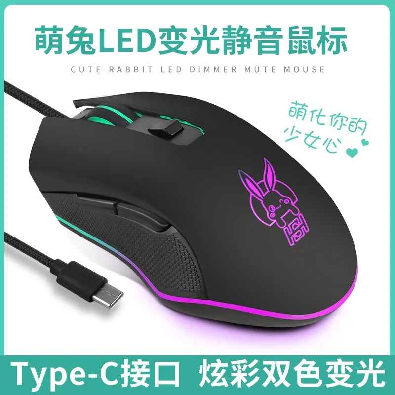 Színes, világító USB-C némítógombos egér Type-C notebookhoz – gamer egér