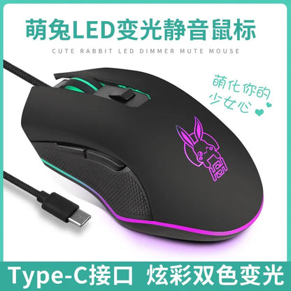 Színes, világító USB-C némítógombos egér Type-C notebookhoz – gamer egér