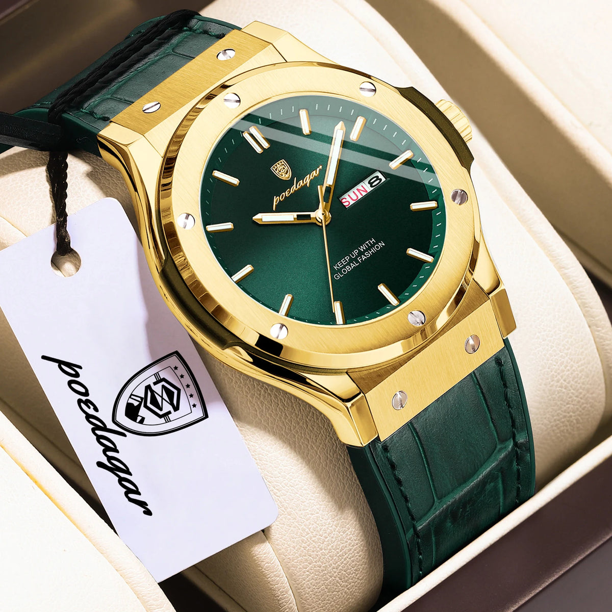 POEDAGAR herenhorloge – Origineel model, zakelijke stijl, waterdicht, siliconen band, datum- en dagweergave, quartz uurwerk, trendy luxe horloge.