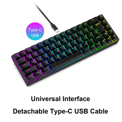 68-Key Russian English Mechanical Gaming Keyboard Dual Language Keyboard RGB Backlit Gaming Mechanical Keyboard for Gaming