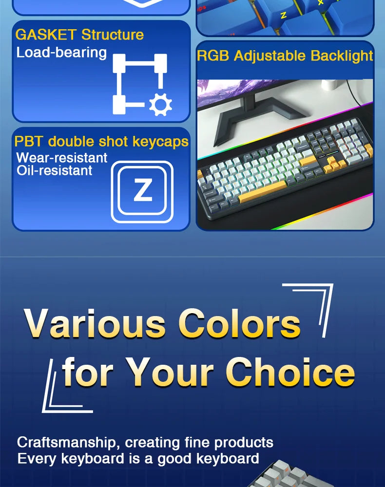 AULA F108 Keyboard 100% Layout 1K Polling Rate Mechanical Gaming Keyboard Hot Swappable Linear Switch with Macro Software