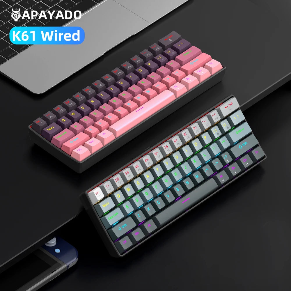 APAYADO K61 Mini Mechanical Keyboard,Wired,61 Keys,Phantom RGB, Black/White Red/Blue Mechanical Switch for Gaming,60% Portable