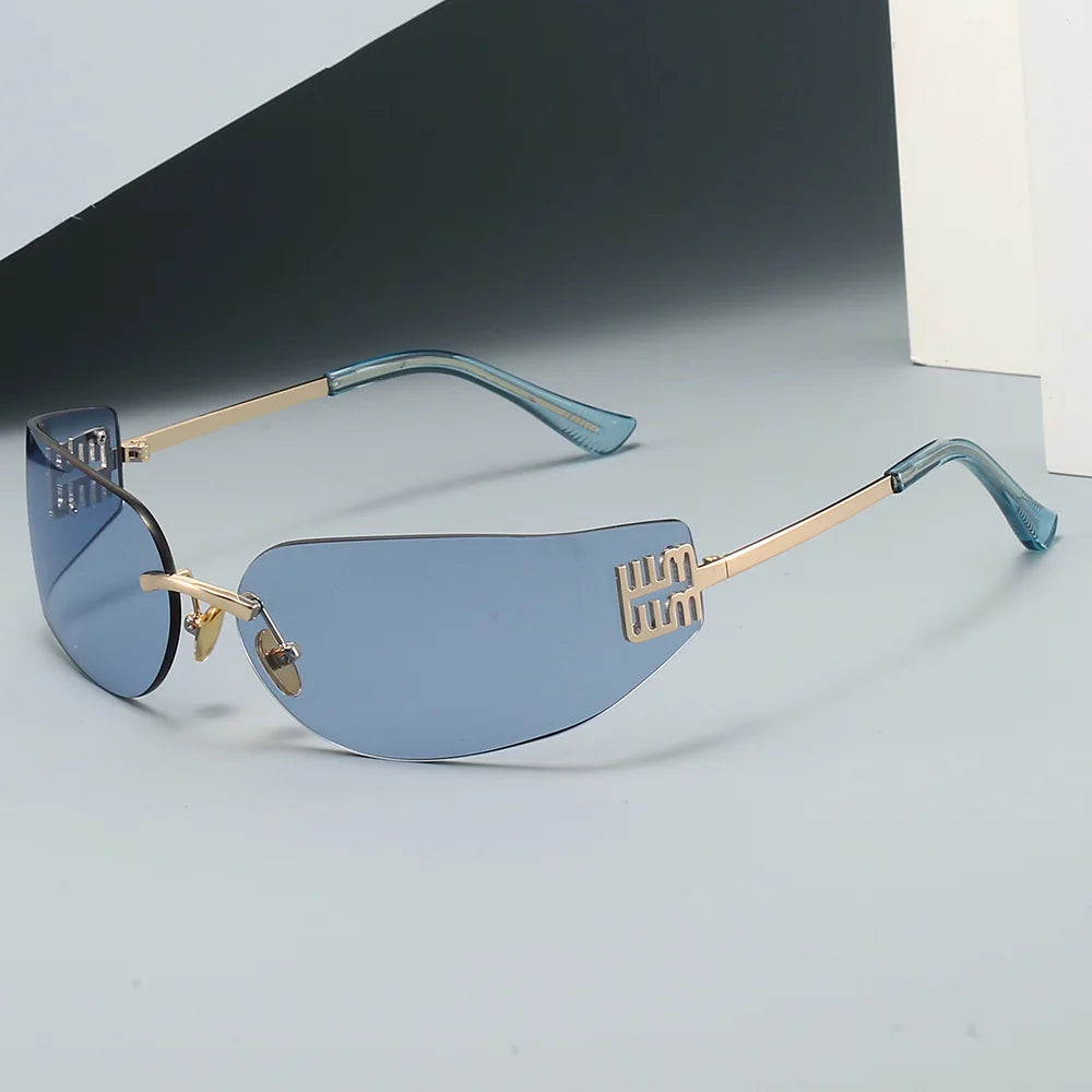 2026 New High End Sunglasses Women Rimless Curved Sun Glasses for Eye Protection and Sunscreen Travelling Hiking Shades Gafas