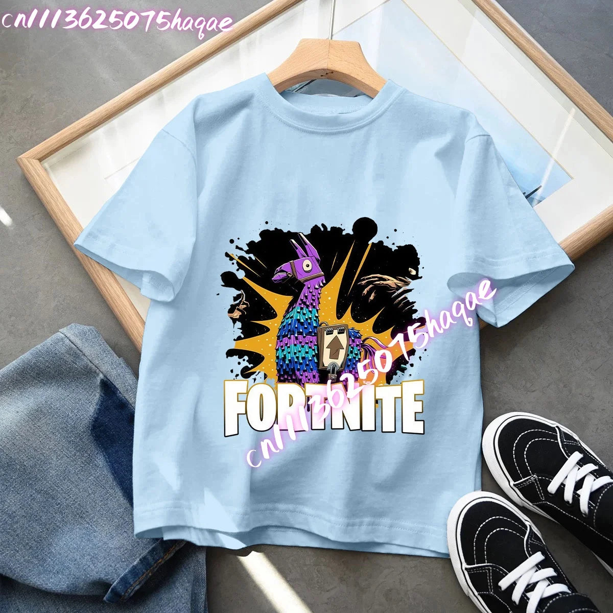 Fortnites Kids Blue Cotton T-Shirt Fortress Night Baby Short Sleeve Tees Shirt Cartoon Boy Girl Summer Clothes Kawaii Tops Gift