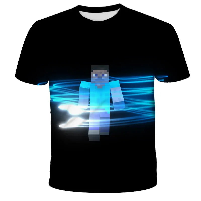 Boys T Shirt Minecraft Popular Tops 3D Printed Casual Summer Cute Boys Girls Building Blocks Cartoon T-shirt Inside Outside Mc