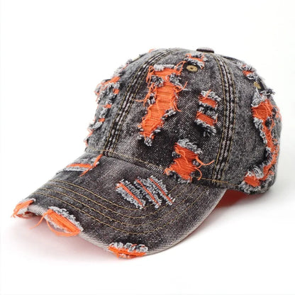 Vintage Washed Distressed Denim Colorful Baseball Cap for Men Women, Fashion Two-Tone Ripped Sun Protection Visor Hat Trendy