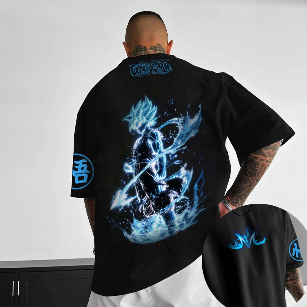T-shirt oversized da bambino Dragon Ball Z Son Goku All Forms Broly Blue Aura Group Print, streetwear anime da uomo, maglietta anime per fan