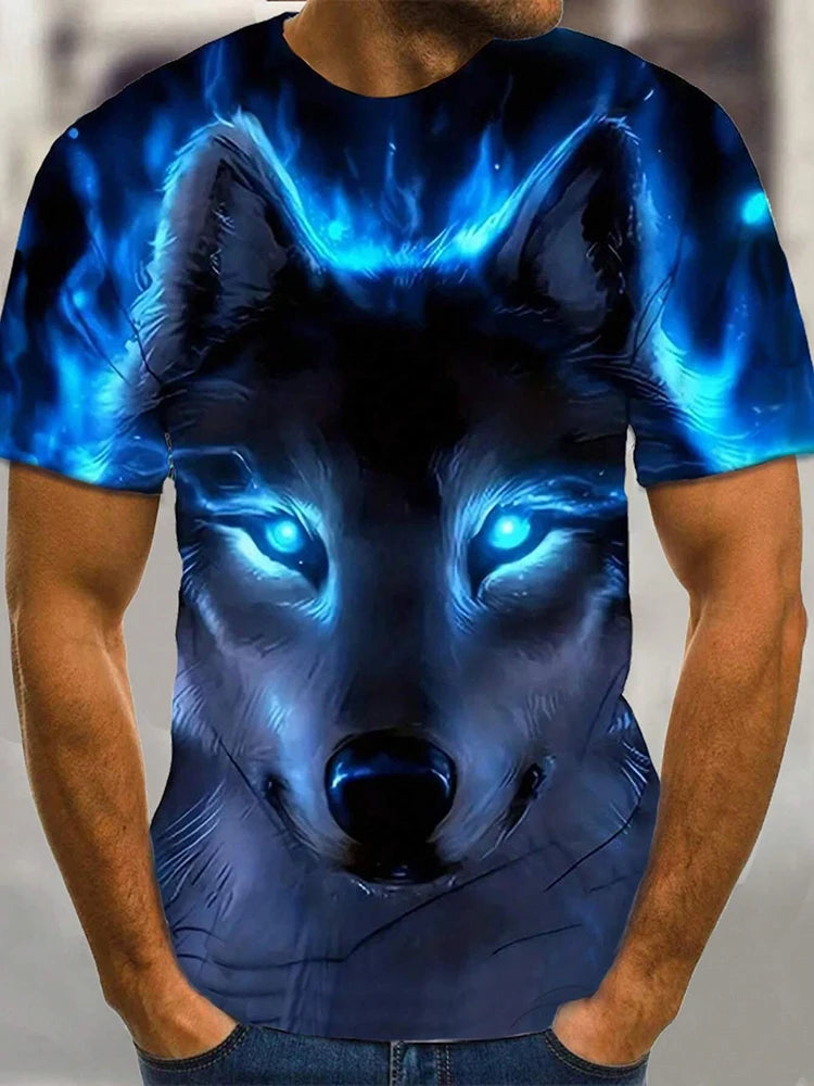 Different Pupil Wolf Print Men's T-shirt Daily Casual Urban Street Fashion Short-sleeved Summer Outdoor Sports Tee