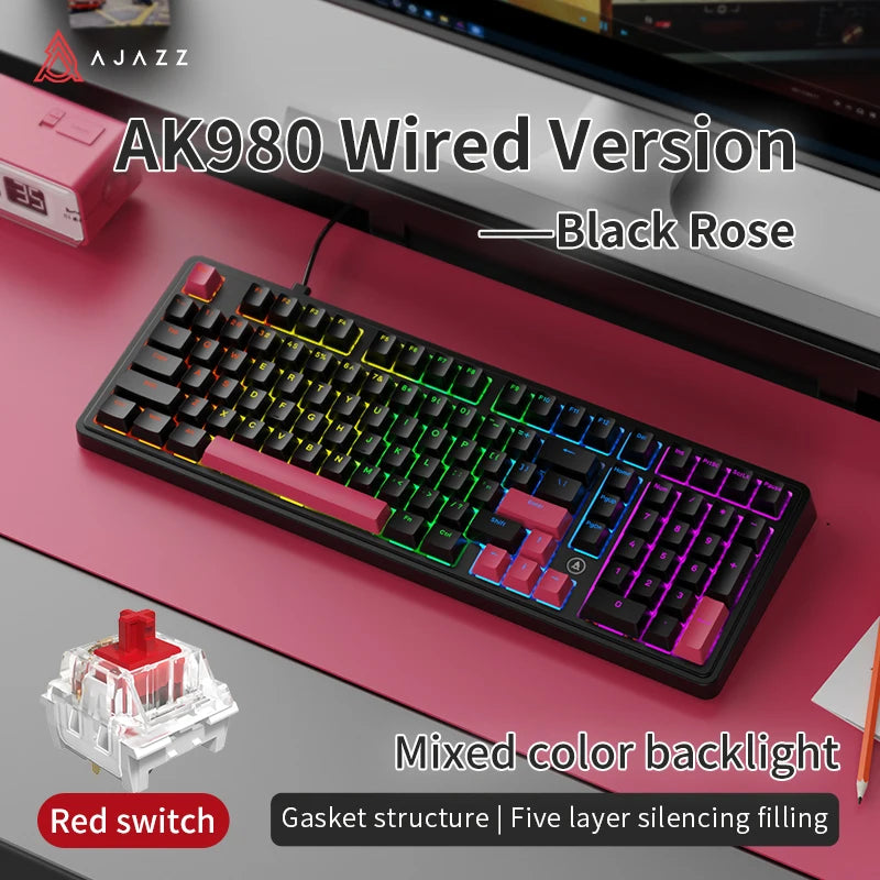 AJAZZ AK980 Wired Mechanical Keyboard Hot Swap Gasket RGB Low Noise Ergonomics Office Gaming Keyboard Customized PC Accessories