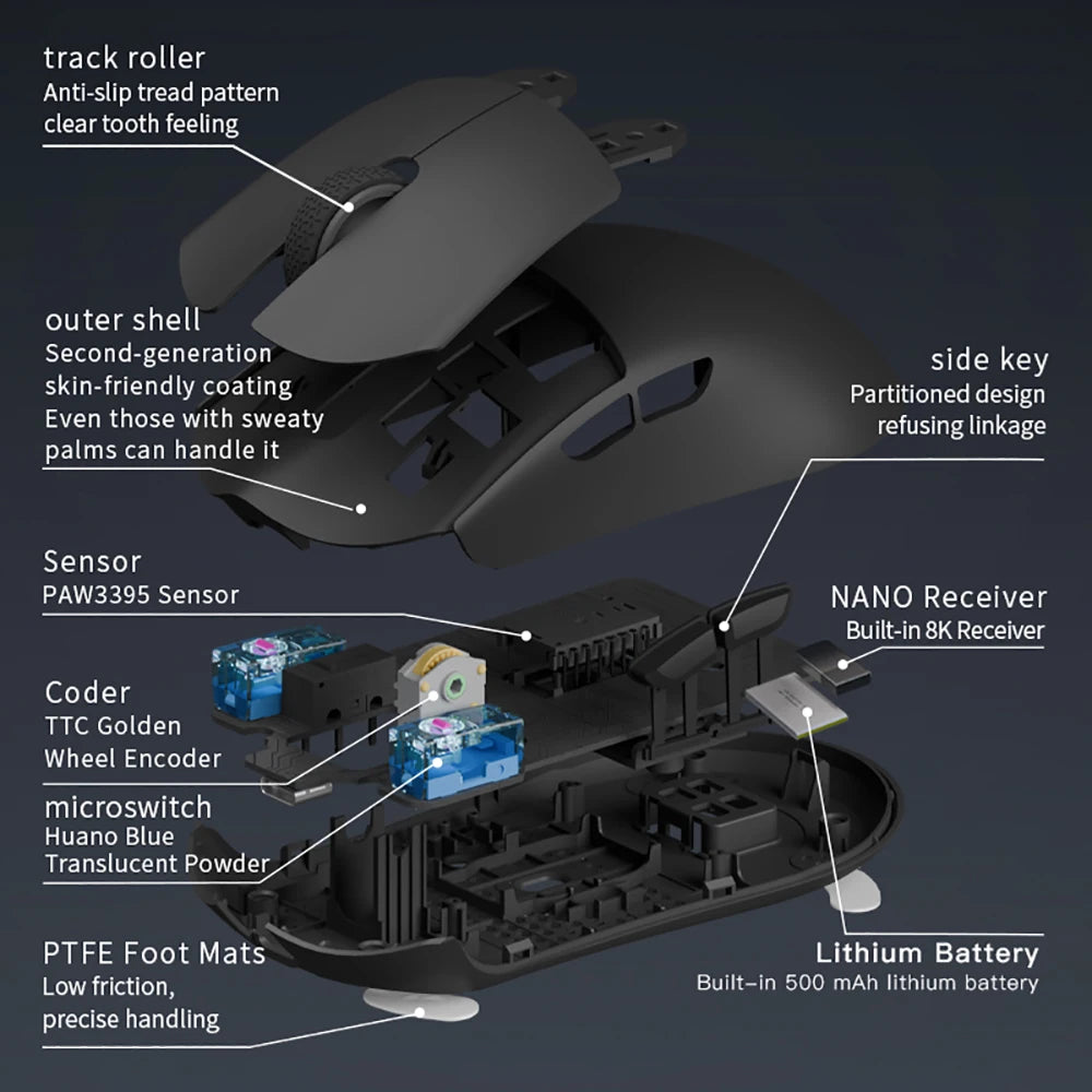 Darmoshark M3 V2 Gaming Mouse Double 8K Wireless Tri Mode 26KDPI PAW3395 Sensor Big Hand Game Macro Mouse For Computer Laptop PC