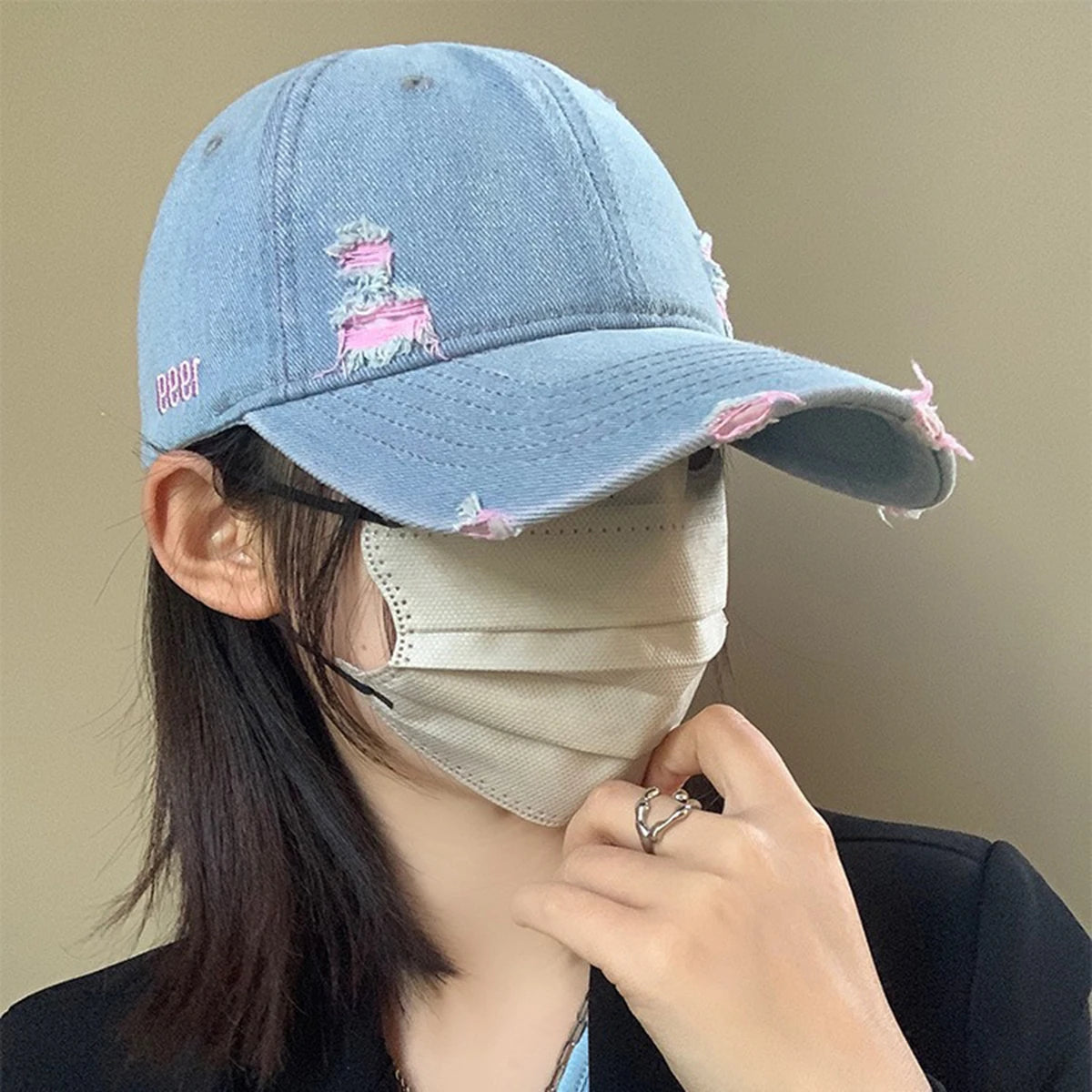 Women's Rainbow Denim Distressed Baseball Cap for Unisex Adjustable Sun Hat Washed Dad Hat Outdoor Visor
