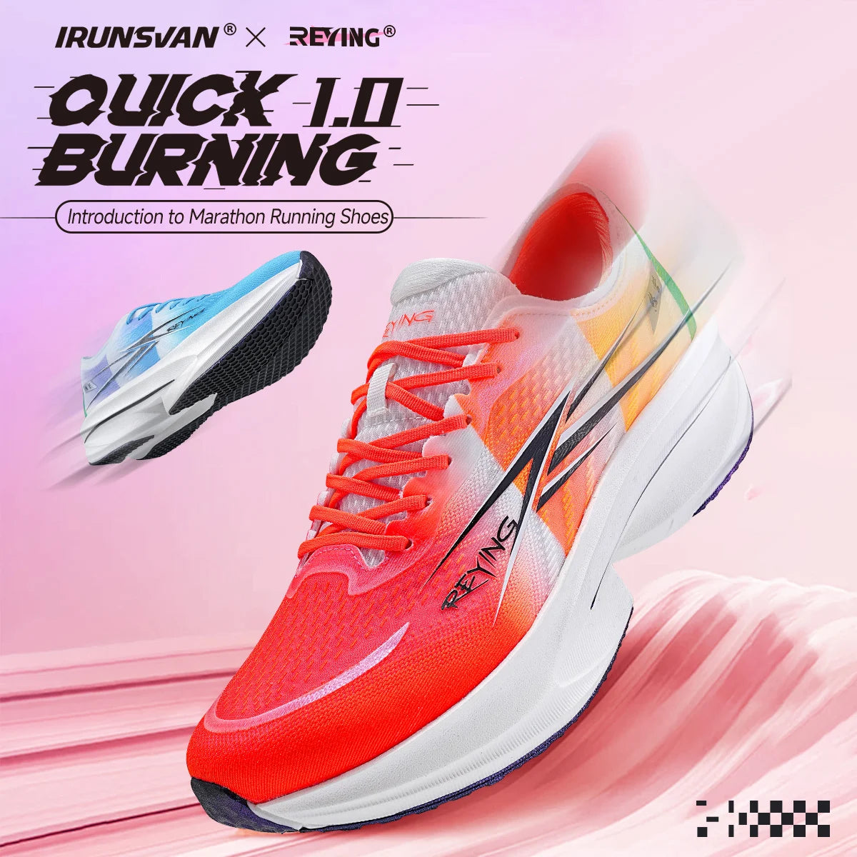 IRUNSVAN Co-Branded Fast Burning 1.0 Carbon Plate Running Shoes for Men's Marathon Training Shock-Absorbing and Breathable
