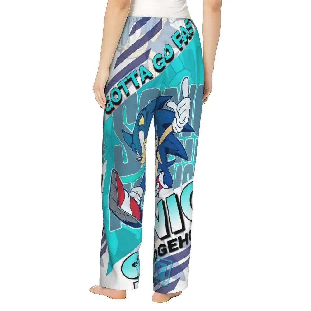 Custom Women Soniced Pajama Pants Printed Hedgehog Game Sleep Sleepwear Bottoms with Pockets