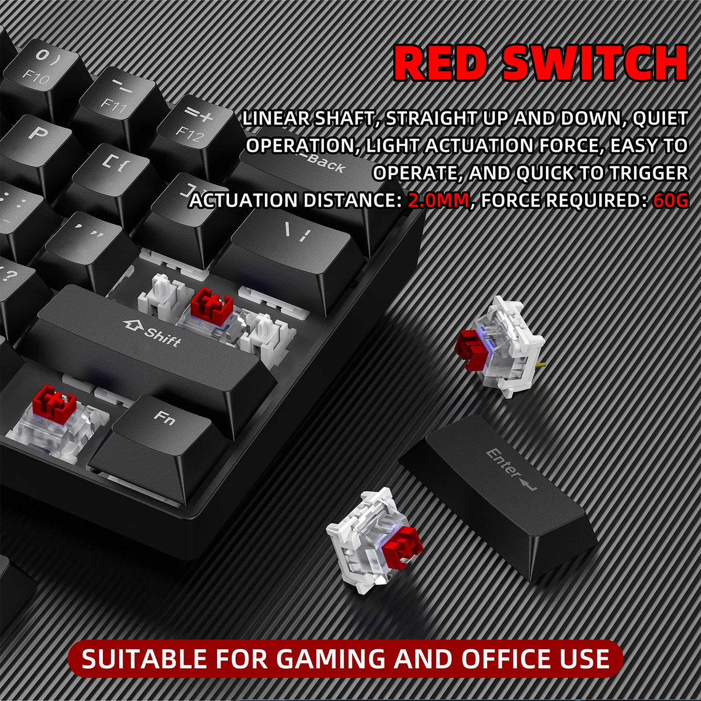 H61K USB-Type C Wired Mechanical Keyboard Red Switch RGB Backlit 61 Keys English Spanish Wired Keyboard for Game Office