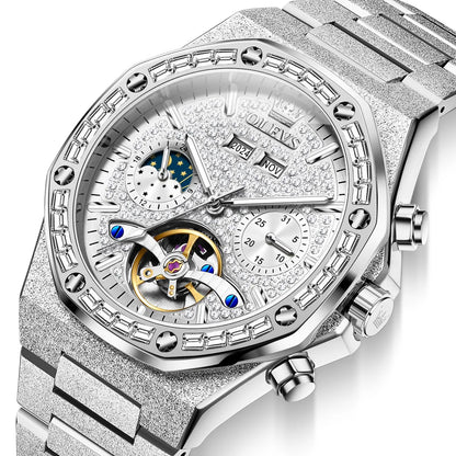 OLEVS Gold Steel Men's Watches Top Brand Automatic Mechanical Luxury Watch Sport Waterproof Tourbillon Wrist Watch Reloj Hombre