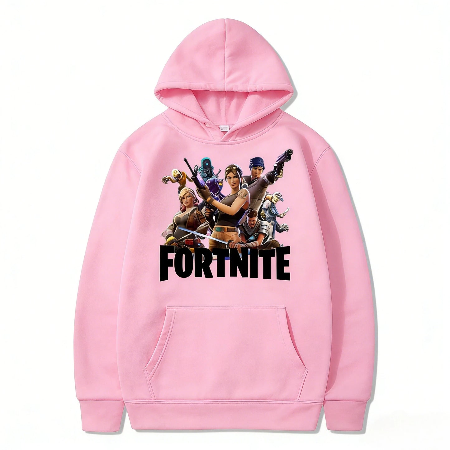 Detská mikina s potlačou Fortnite Game – pohodlný voľný top s kapucňou v kreslenom štýle, dlhý rukáv, jesenné a zimné oblečenie