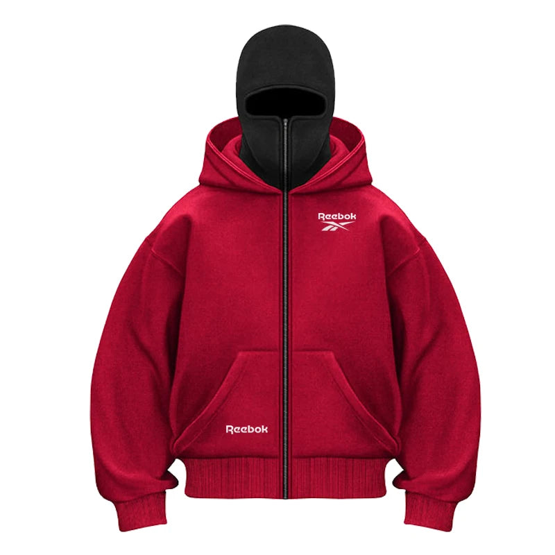 Reebok logo men's new double hood design sweatshirt, gothic style, Harajuku style, new winter warm double hooded sport jacket, m