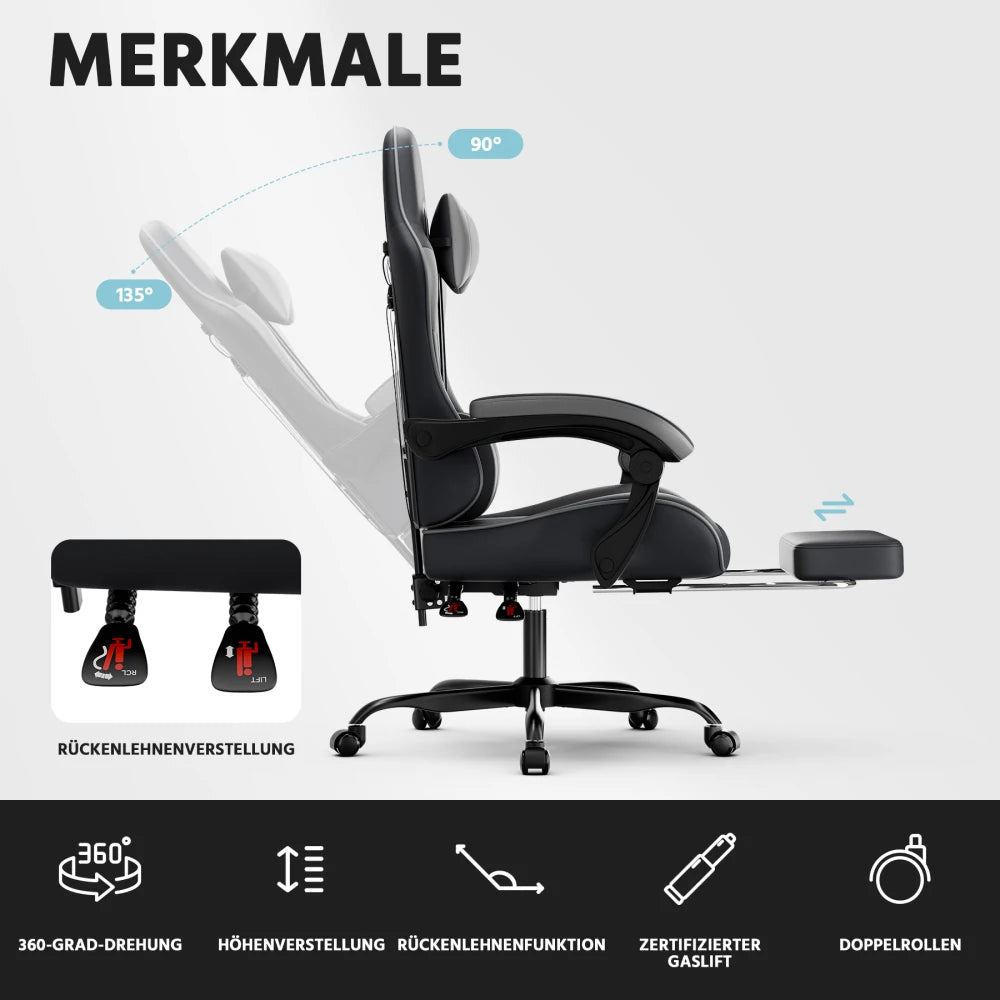 Gaming Chair Ergonomic Gaming Chair with Lumbar Support, Breathable Pu Leather Office Chair,Comfortable Computer Chair