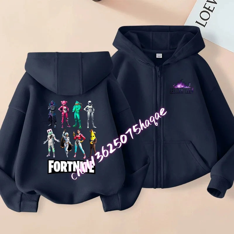 Nová detská mikina Fortnite so zipsom, kreslený anime štýl, ležérna a priedušná mikina s kapucňou pre chlapcov, kabát/bunda, jar 2026, detské oblečenie