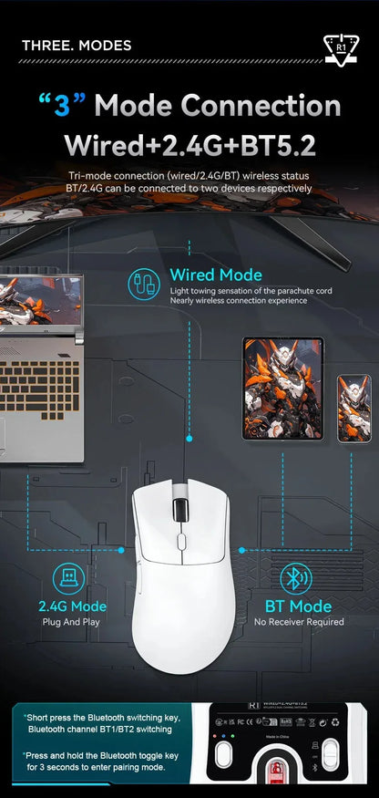 Attack Shark R1 Wireless Mouse for Gaming 1000 Hz PAW3311 Sensor,Rechargeable,Bluetooth Tri-mode,Ergonomic