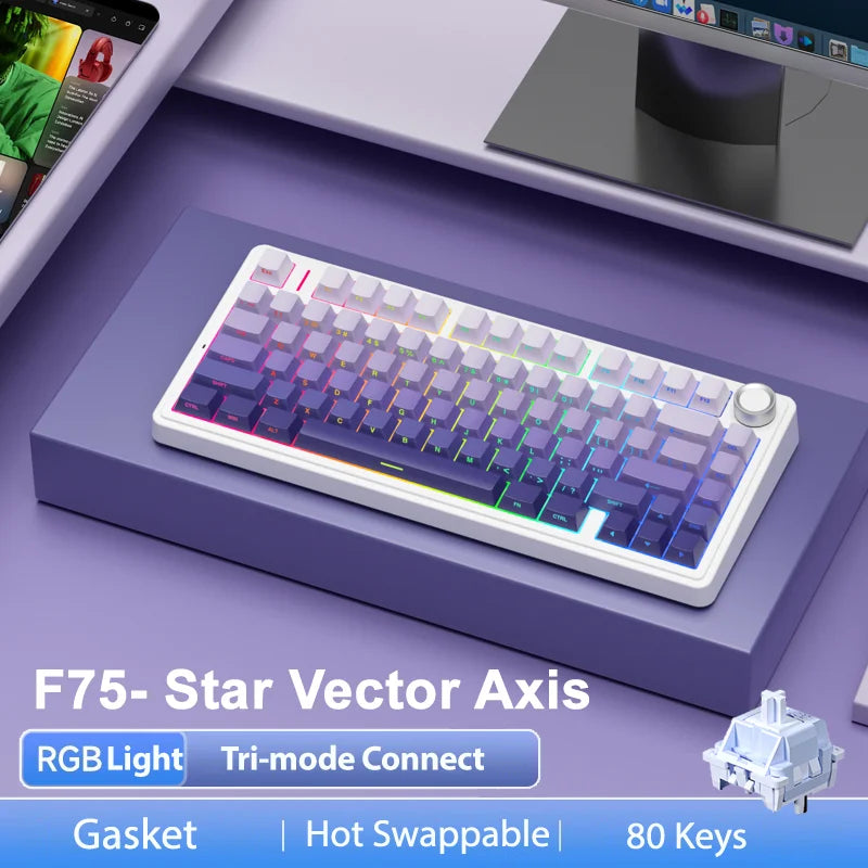 AULA F75 Pro Gasket Mounted Wireless Gaming Mechanical Keyboard RGB Customized 75% Layout Side-engraving PBT Keycaps