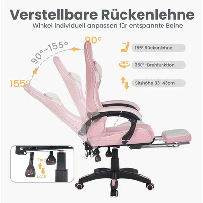 Ergonomic Rotating Gaming Chair, 360 Reclining Office Chair °   Pivoting, Height-Adjustable, Footrest, Headrest