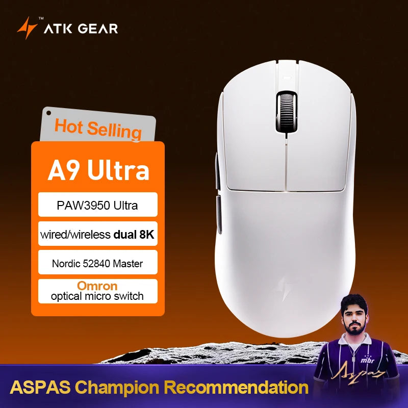 ATK Dragonfly A9 Ultra Wireless E-sports Gaming Mouse Ultra-lightweight Tri-mode Dual 8K Ergonomic Mice A9 Plus PAW3395/3950