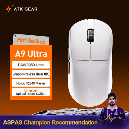 ATK Dragonfly A9 Ultra Wireless E-sports Gaming Mouse Ultra-lightweight Tri-mode Dual 8K Ergonomic Mice A9 Plus PAW3395/3950