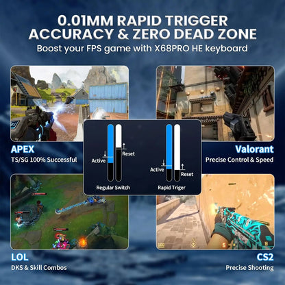 ATTACK SHARK X68PRO HE 60% Wireless Rapid Trigger Gaming Keyboard,Adjustable Actuation,8K,Hall Effect Magnetic Switch,Tri-mode