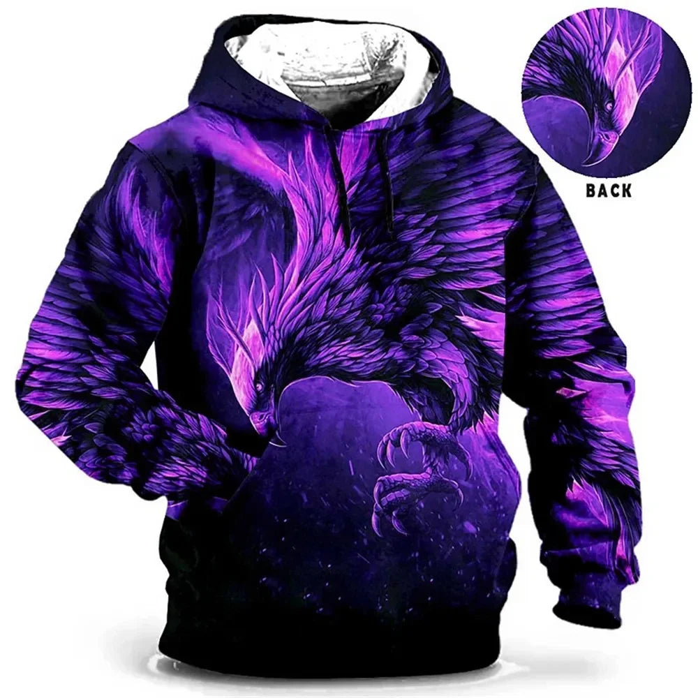 Vintage Hoodies for Men Wolf Animal Pattern 3D Print Eagle Leopard Tops Autumn Winter Casual Long Sleeve Oversized Tiger Hooded