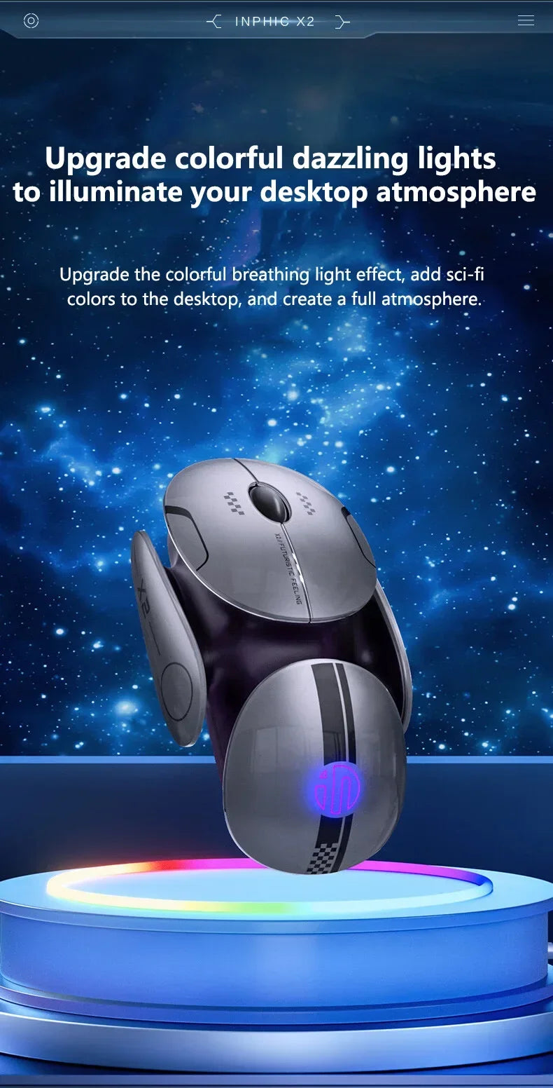 Inphic X2 Tri-Mode Metal Bluetooth Wireless Mouse Silent Rechargeable E-Sports Backlight Gaming PC Laptops Accessories Gift