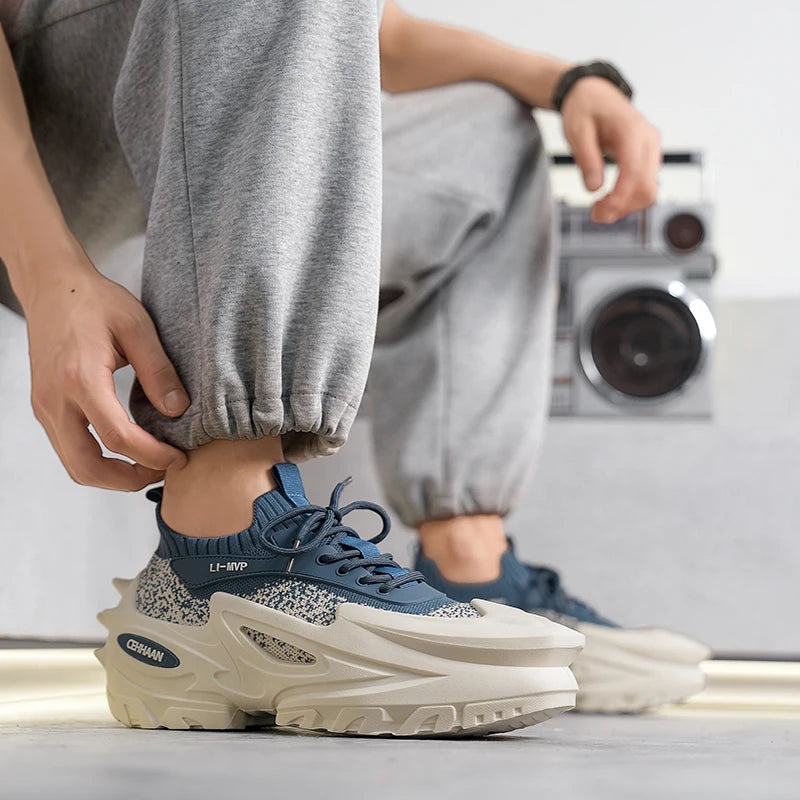 Men's Sports Shoes Elastic Thick-Soled Anti-Slip Outdoor Fitness Shoes Versatile Daily Wear Casual Street Fashion Walking Shoes