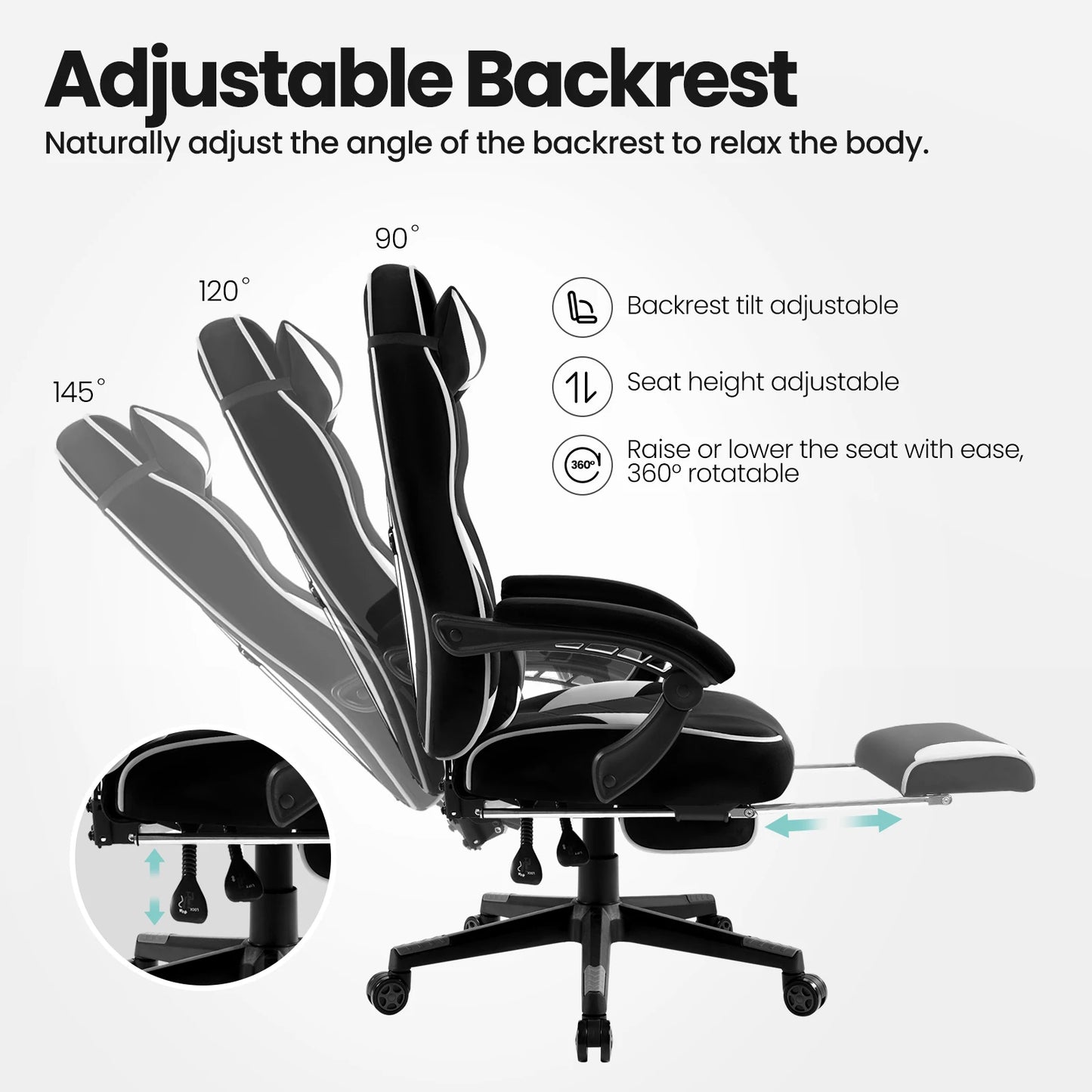 WOLTU Racing Gaming Chair Swivel Desk Office Computer Chair Sports Seat with Headrest Lumbar Cushion Footrest Gamer Chair