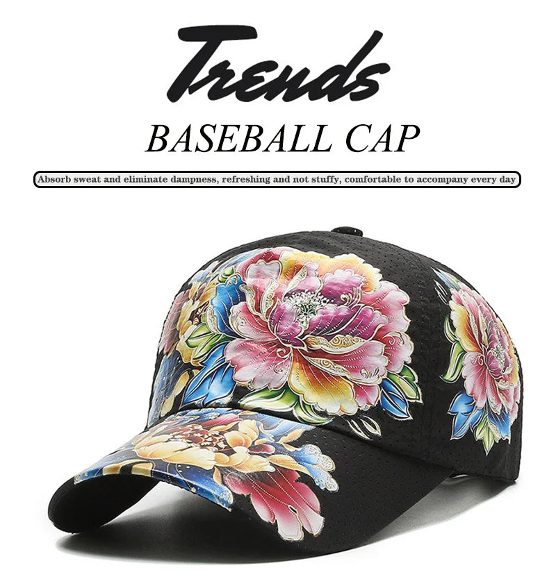 Casquette de baseball printemps/été à séchage rapide pour homme et femme, pour les activités de plein air, la plage et le camping, chapeau de soleil imprimé de fleurs de style chinois B149