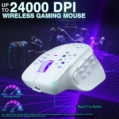 SOLAKAKA SM809 Pro Wireless MMO Gaming Mouse PAW3311 16 Side Buttons 24000 DPI RGB Honeycomb Programmable Macro Wireless Mouse